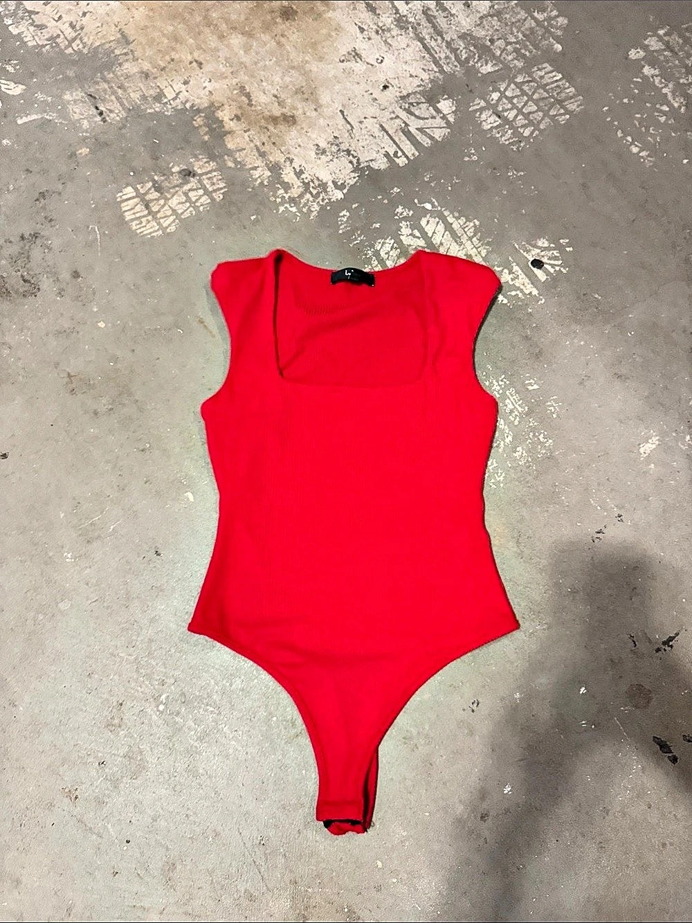 Lulus Always Confident Red Ribbed Square Neck Short Sleeve Bodysuit Size Small